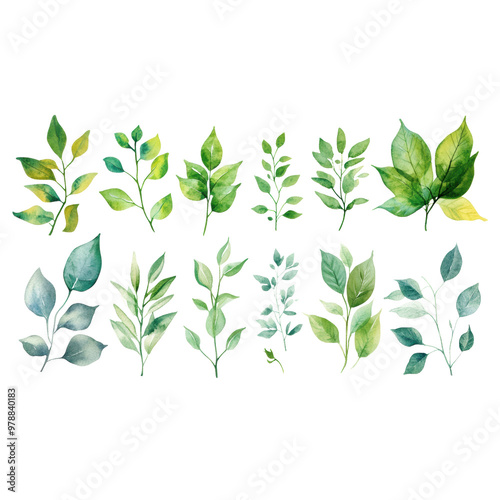 Watercolor Green Foliage Collection: Elegant Leaf Illustrations for Nature-Inspired Decor, Art, and Botanical Designs