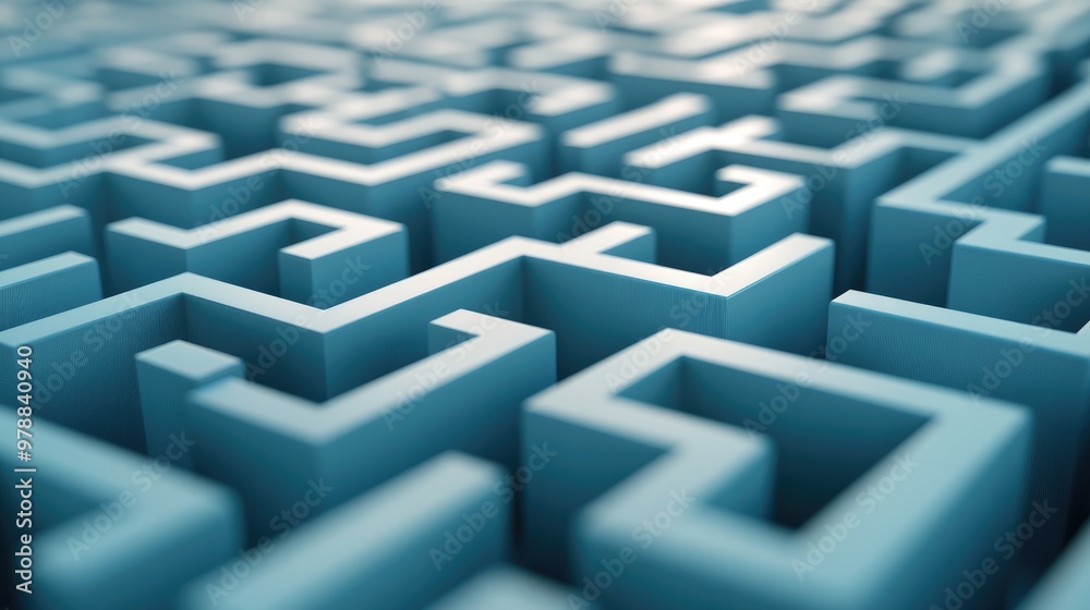 Abstract 3D Blue Maze with Depth and Texture Abstract 3D Blue Maze with Depth and Texture