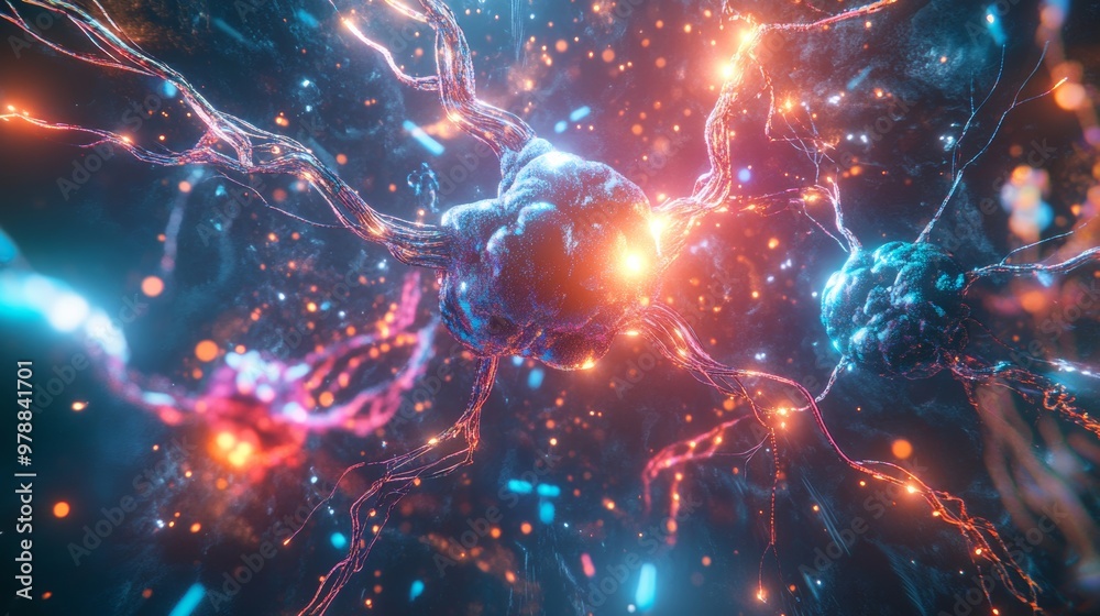 Futuristic Digital Neurons with Glowing Synapses and Floating Data Streams in a Cosmic AI Network Futuristic Digital Neurons with Glowing Synapses and Floating Data Streams in a Cosmic AI Network