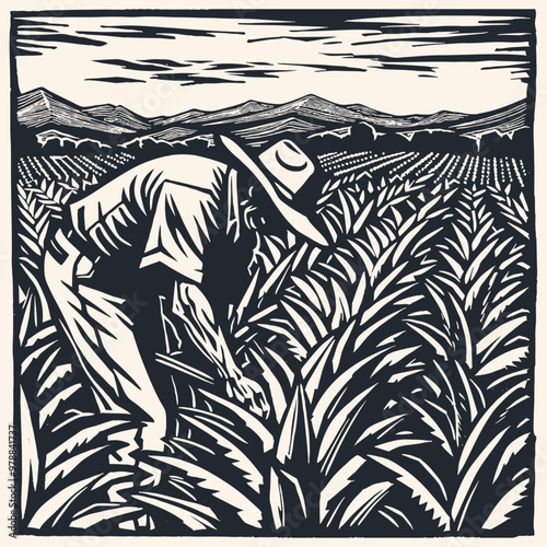 a Mexican peasant working on an agave plantation, vector illustration	