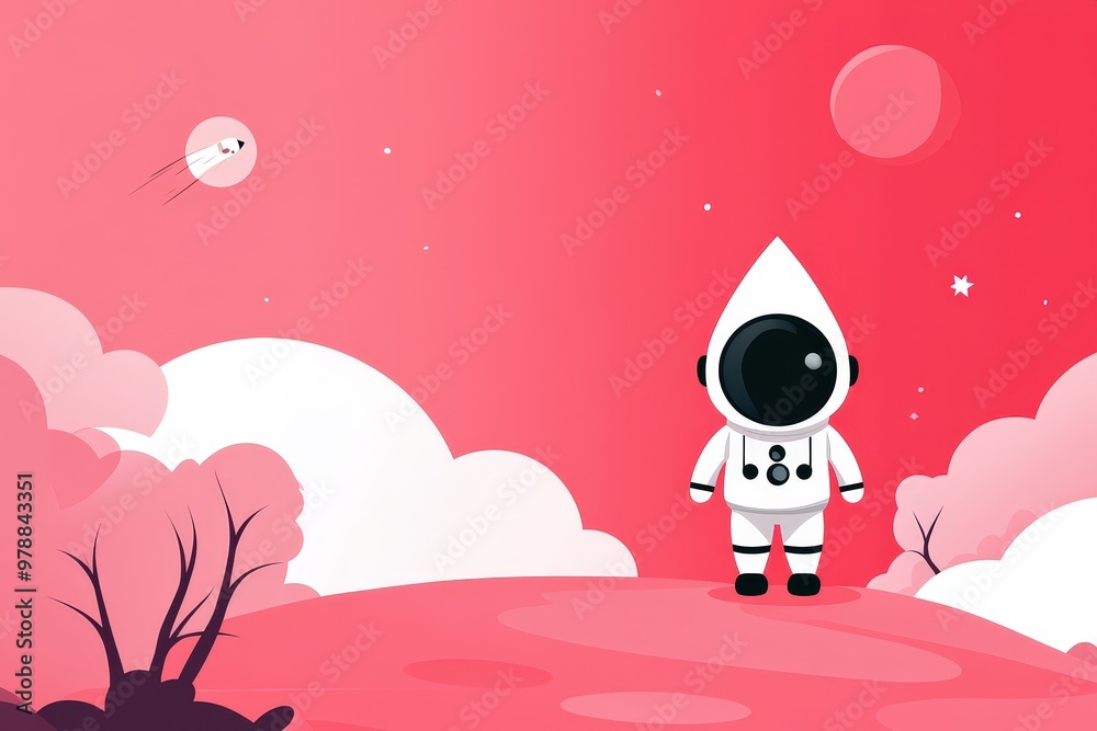 Naklejka premium A 3D cartoon astronaut high-fiving a little alien, standing on a small planet. Beautiful simple AI generated image