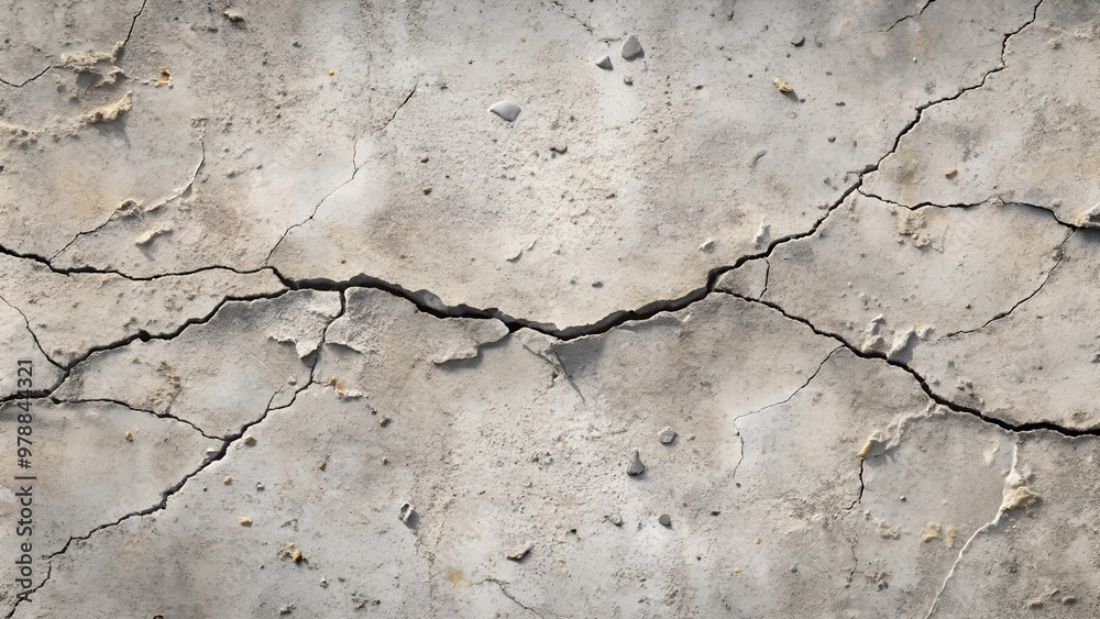 Fototapeta premium Cracked concrete texture background for industrial design or construction themes with copy space