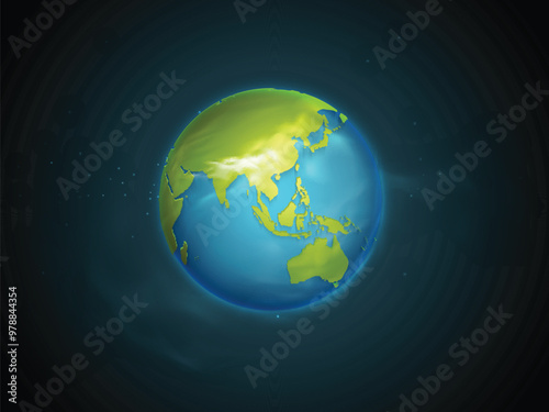 Shiny Earth Globe in Dark Background Vector Illustration.