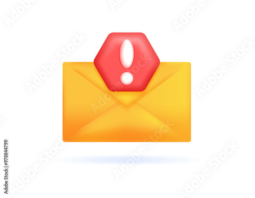 warning or complaint letter concept. report message. illustration of a yellow envelope with an exclamation mark symbol. symbol or icon. minimalist 3d style design. element