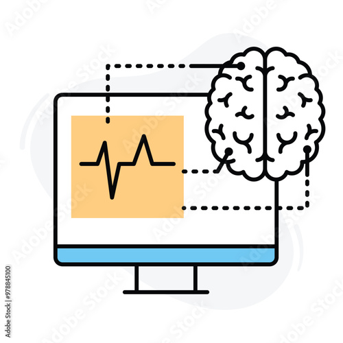 Brain Computer Interface Icon. Showcases a human head with neural connections to a computer, symbolizing neurotechnology. Vector illustration. 