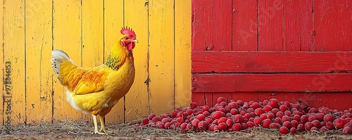 A vibrant hen scene ideal for Thanksgiving and Halloween promotions, featuring bright colors and ample copy space for festive messaging. photo