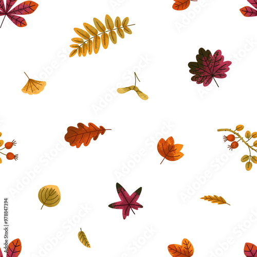 Seamless fall leaf pattern. Autumn foliage, endless design. Repeating nature ...