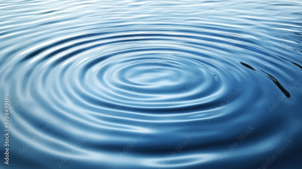 Tranquil water ripple creating serene circular patterns in blue hues Tranquil water ripple creating serene circular patterns in blue hues