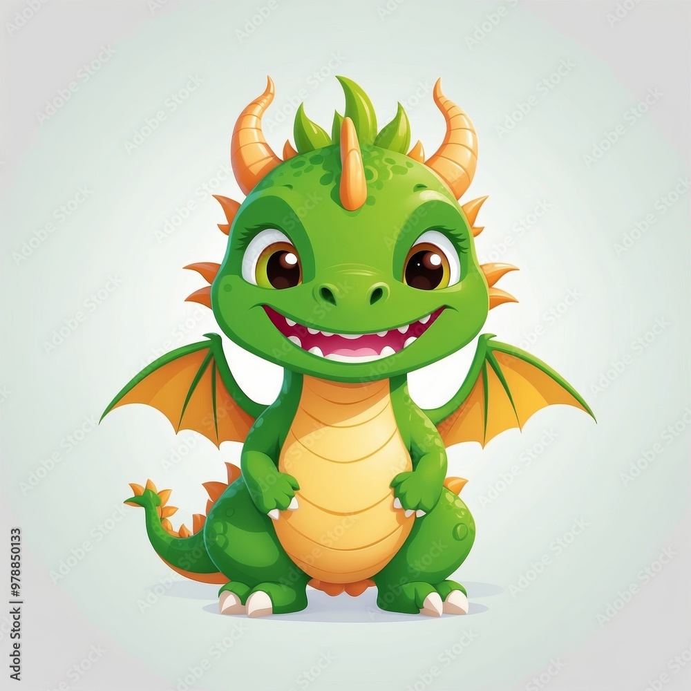 Fototapeta premium Cute Green Dragon Cartoon Character