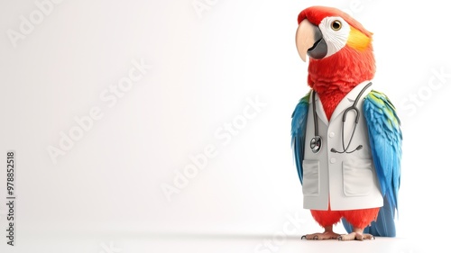 A colorful parrot dressed as a doctor