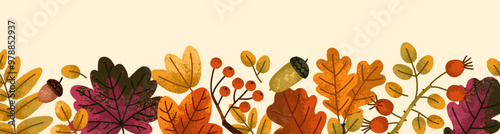 Fall leaf banner, autumnal foliage pattern. Autumn background with decorative...