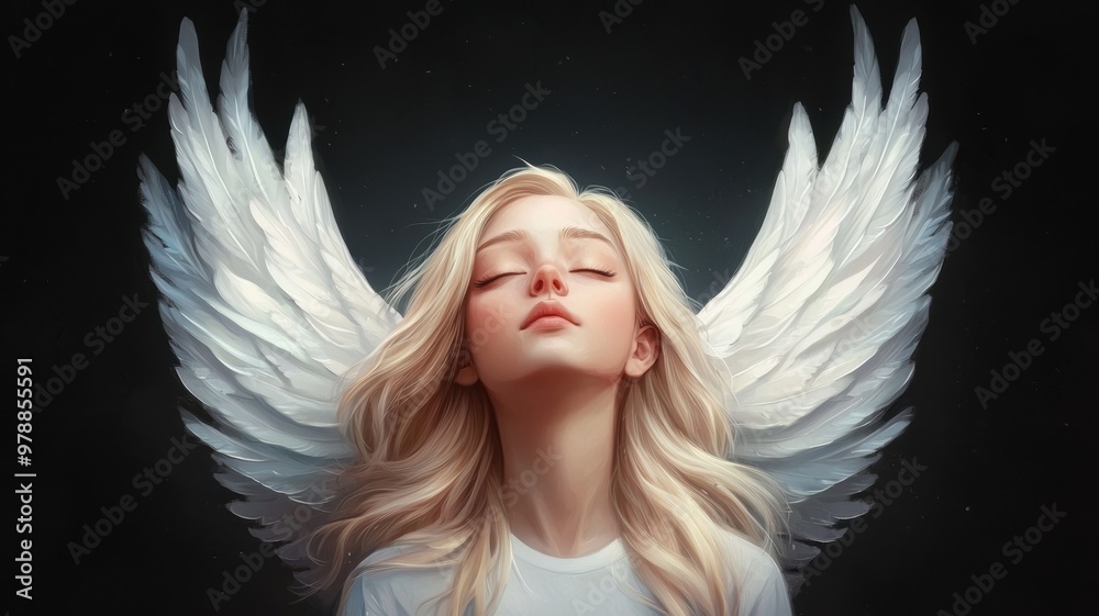 A serene figure with angel wings A serene figure with angel wings