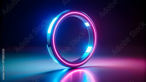 Futuristic biosensor ring glowing under neon light, biosensor, ring, modern, technology, health, wellness photo