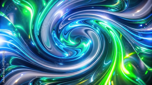 Abstract Swirling Blue and Green Liquid with Glowing Highlights