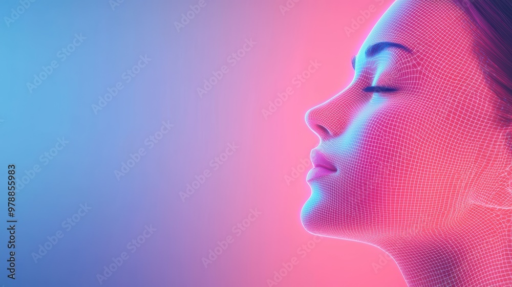 A serene profile of a woman with a colorful glow A serene profile of a woman with a colorful glow