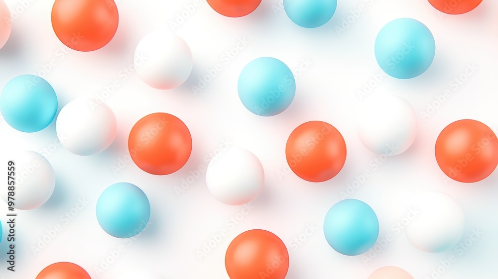A vibrant collection of colorful balls in red, blue, and white scattered on a plain background A vibrant collection of colorful balls in red, blue, and white scattered on a plain background