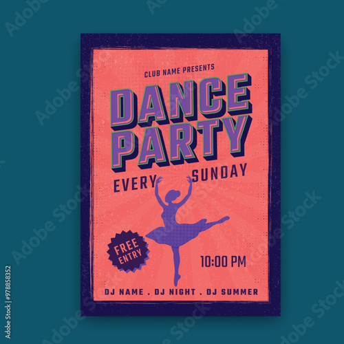Retro Dance Party Poster Design. Night Club or Disco Advertisement Promotional Banner Design.