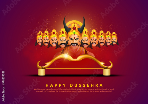 Happy Dussehra festival of India. Lord Rama killing Ravana. Creative illustration design photo