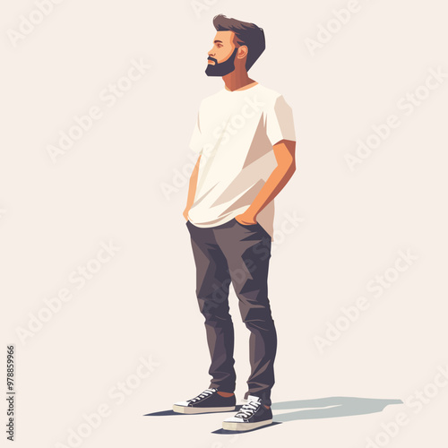 Hipster man with beard and mustache in casual clothes. Vector illustration