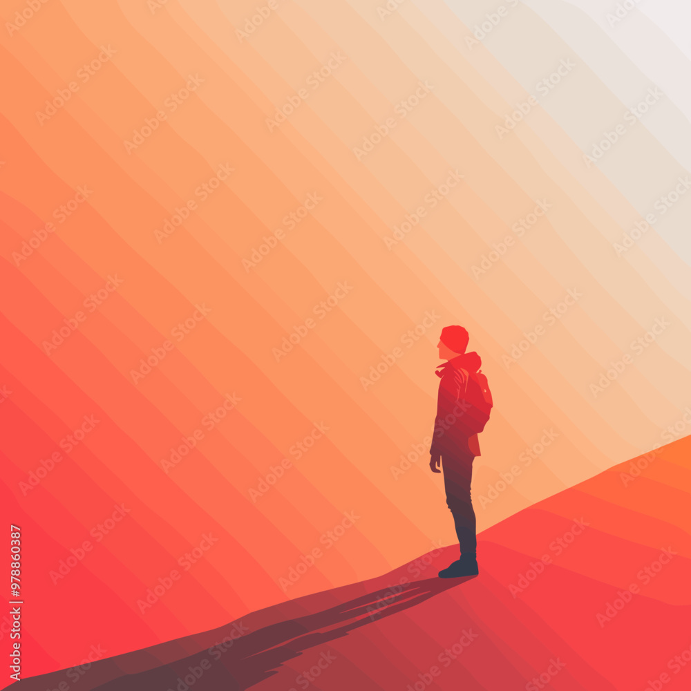 Silhouette of a man with a backpack in the mountains. Vector illustration Silhouette of a man with a backpack in the mountains. Vector illustration