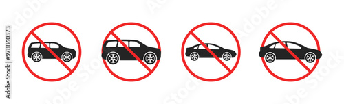 No car sign set icons. Flat and silhouette style. Vector icons.