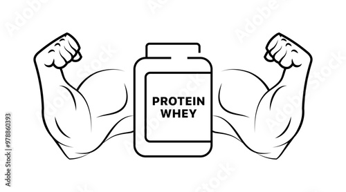 Protein whey icon. Muscles icon. Linear style. Vector icon.
