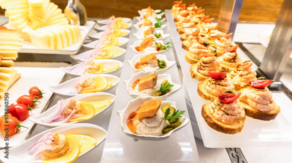 Fototapeta premium Cold Appetizers with Fish Pate and Vegetables