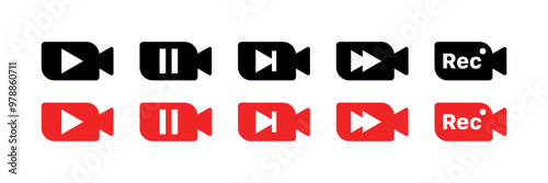 Video set icons. Silhouette and flat style. Vector icons.