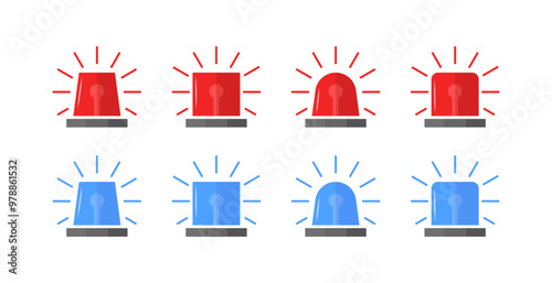 Police signal set icons. Flat style. Vector icons.