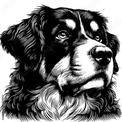 Detailed black and white illustration of a dog face. Vector, generative ai.