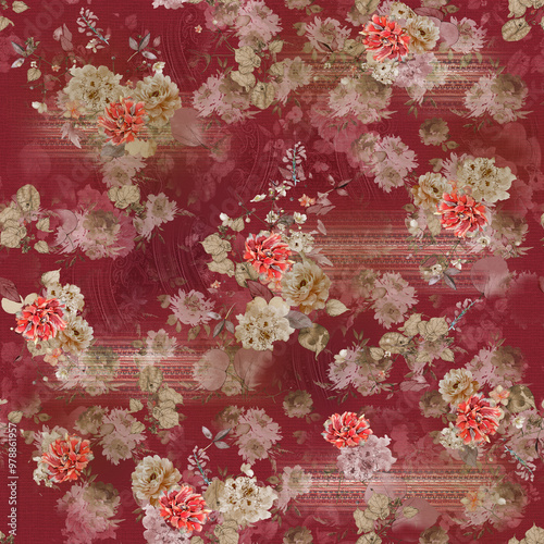 Elegant Women's Dress Front Panel, Scarf Textile Design Featuring an Intricate and Vibrant Abstract Pattern with Symmetrical Motifs, Ideal for Digital Printing on Fabric for High-Fashion Apparel