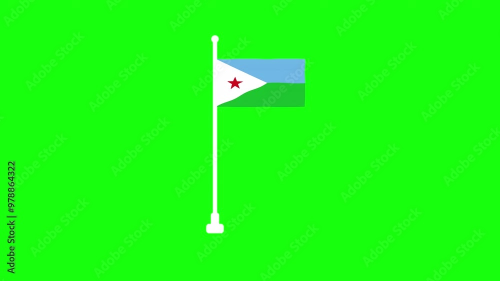 waving flag of the Djibouti green screen, transparent screen waving flag of the Djibouti green screen, transparent screen