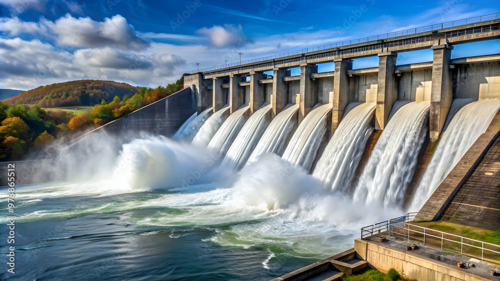 Table Rock Dam releasing water through its gates, power, hydroelectric, dam, water flow, energy, generating Table Rock Dam releasing water through its gates, power, hydroelectric, dam, water flow, energy, generating