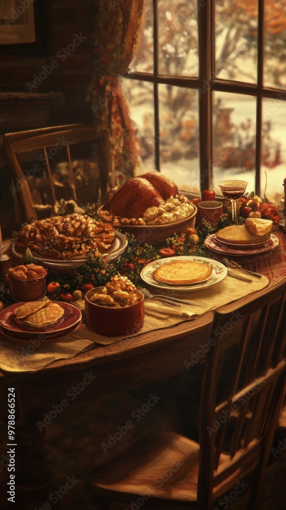 Capture the warmth and gratitude of Thanksgiving with a cozy scene featuring a beautifully set table filled with traditional dishes, surrounded by the essence of family and togetherness Capture the warmth and gratitude of Thanksgiving with a cozy scene featuring a beautifully set table filled with traditional dishes, surrounded by the essence of family and togetherness