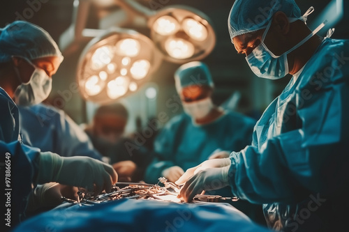 Doctors perform surgery cardiac stent transplant in a hospital