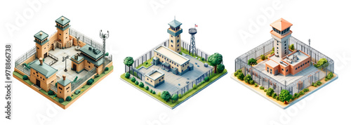 Isometric prison complexes: secure facilities in detailed 3d designs