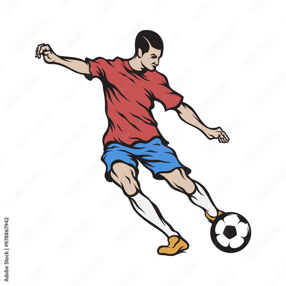Obraz premium Soccer player kicking ball. Vector illustration