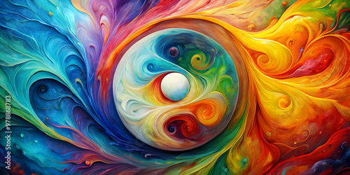 Abstract yin yang painting in swirling colors , colorful, vibrant, balance, harmony, abstract, art, swirl