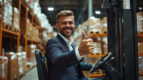 A cheerful businessman in a...