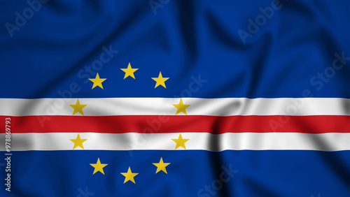 Cape Verde flag waving in the wind background illustration, silk