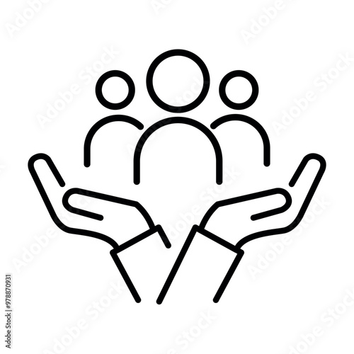 Inclusion icon, employee support, gender equality, community care, diversity, group protection, thin line symbol
