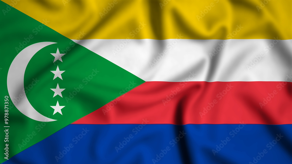 Comoros flag waving in the wind background illustration, silk Comoros flag waving in the wind background illustration, silk