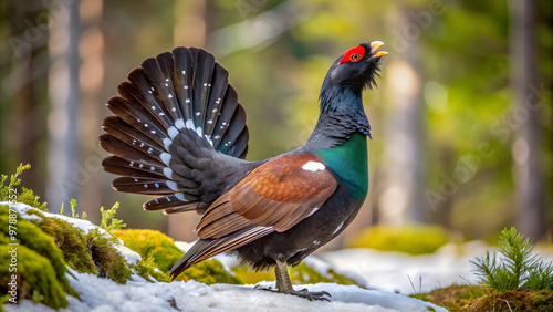 Wallpaper Mural Majestic Western Capercaillie with impressive tail performing courtship display in spring , bird, wildlife Torontodigital.ca