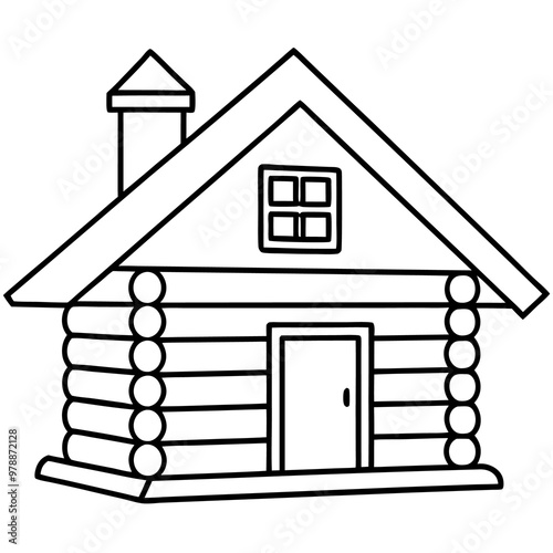 log house outline coloring book page line art drawing