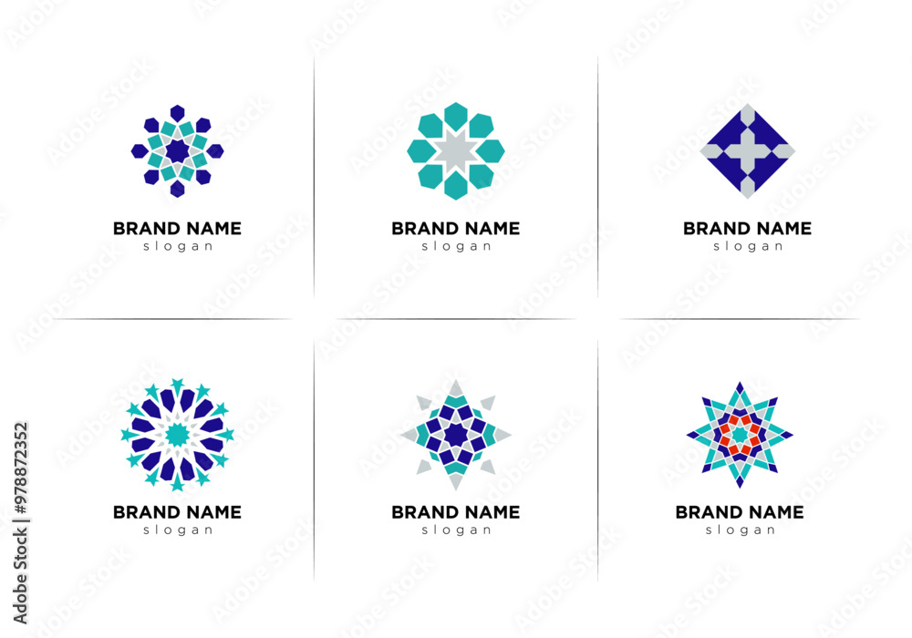 Set of minimalistic elegant geometric Arabic Mosaic elements. Logotype inspiration, premade decorative fashion labels, signs. Vector Zellige Set of minimalistic elegant geometric Arabic Mosaic elements. Logotype inspiration, premade decorative fashion labels, signs. Vector Zellige