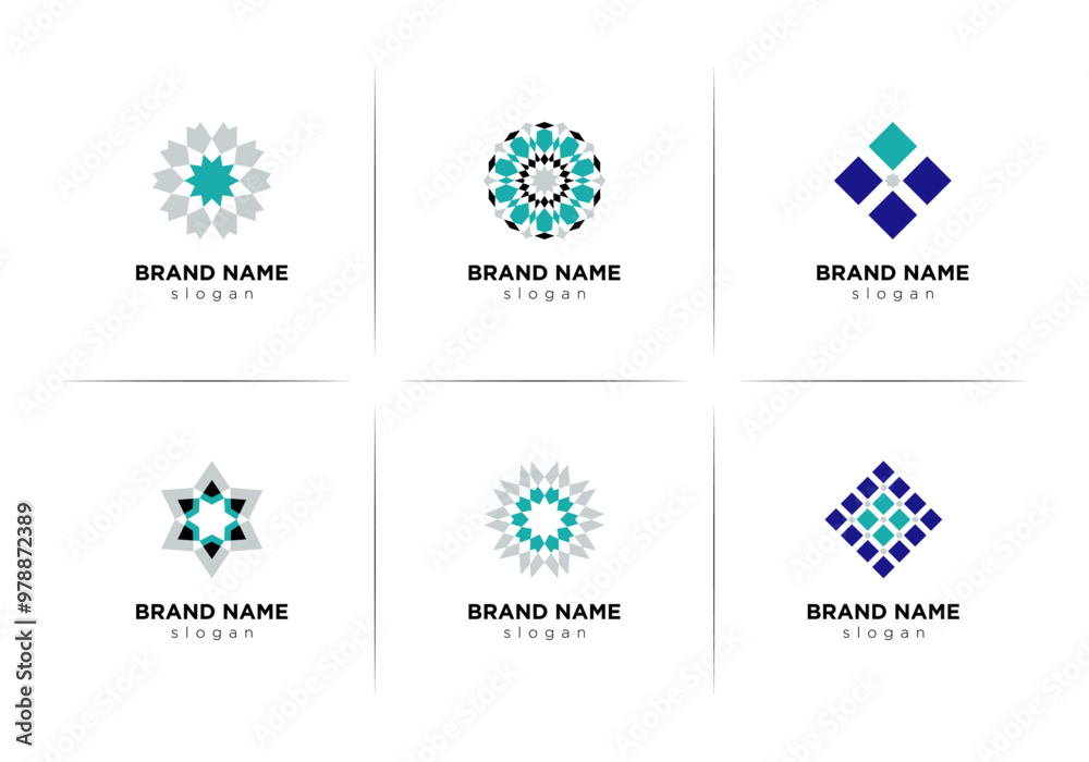 Set of minimalistic elegant geometric Arabic Mosaic elements. Logotype inspiration, premade decorative fashion labels, signs. Vector Zellige Set of minimalistic elegant geometric Arabic Mosaic elements. Logotype inspiration, premade decorative fashion labels, signs. Vector Zellige