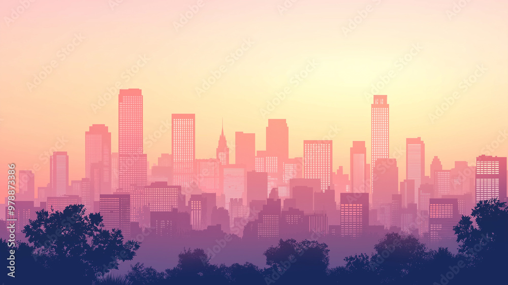 Fototapeta premium Modern city in natural colors. illustration of city landscape.