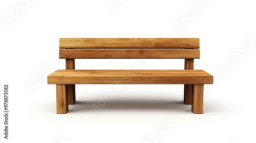 Simple wooden bench, isolated on a white background, perfect for modern interior design and furniture visuals