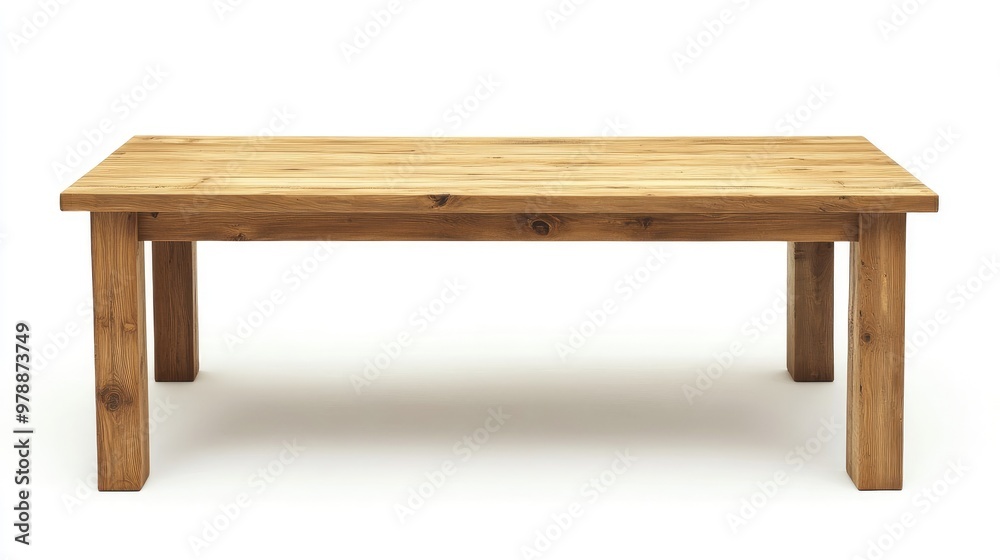 Simple wooden dining table isolated on a white background, part of a clean, minimalist furniture series