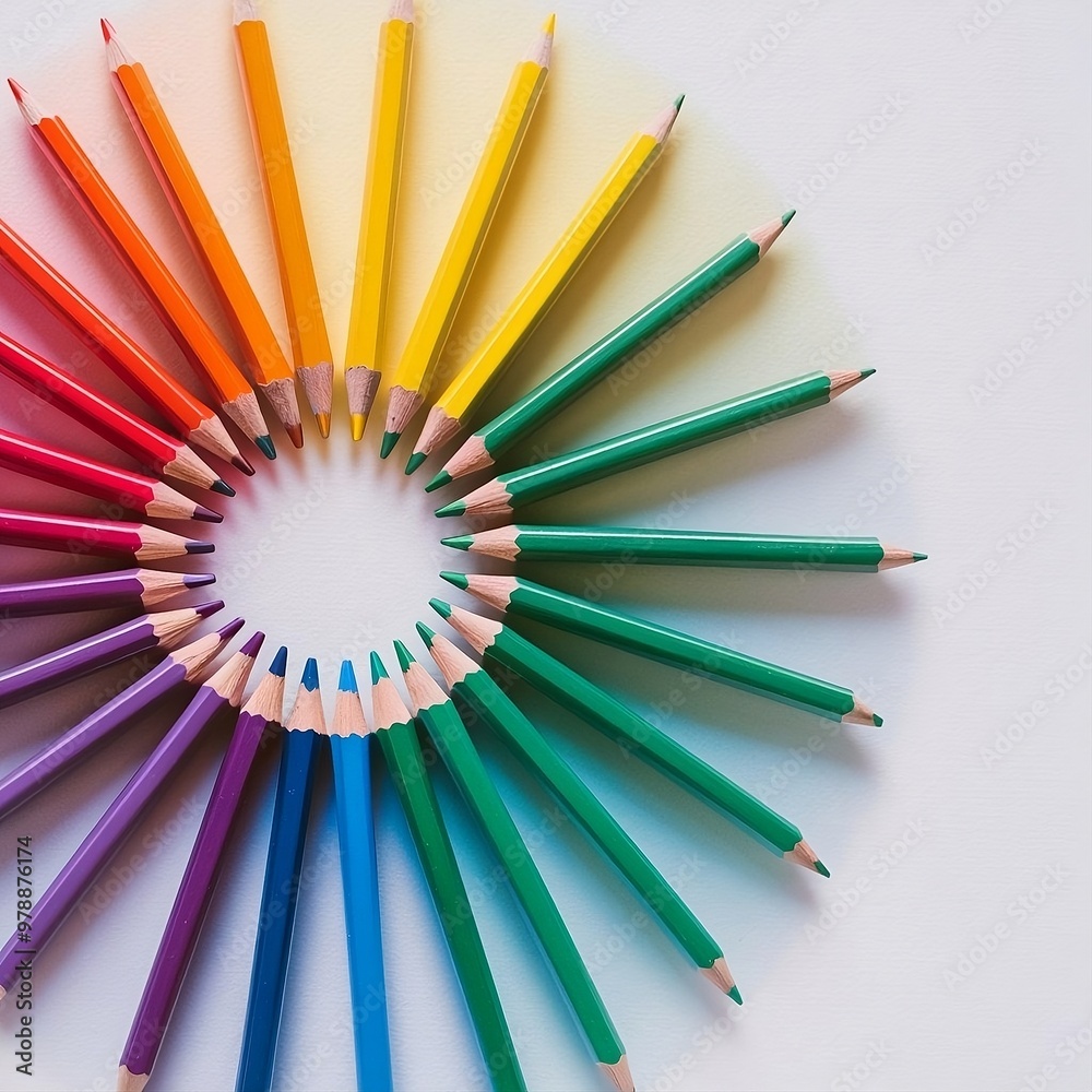 Colorful Rainbow Hues Pencils Arranged in a Circle Colorful Rainbow Hues Pencils Arranged in a Circle